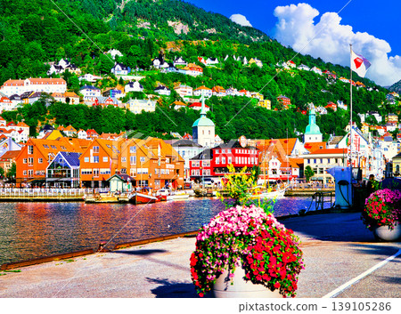 The beautiful scenery of Bryggen district in Oslo The beautiful scenery of Bryggen district in Oslo 139105286