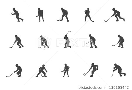 Bandy player silhouette set, Bandy player svg bundle, Winter sports player vectors. 139105442
