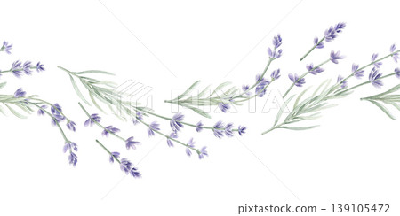 Watercolor lavender floral seamless border with floating sprigs. Hand drawn botanical frame for wedding invitations, Provence style decor and organic cosmetic branding design. Watercolor lavender floral seamless border with floating sprigs. Hand drawn botanical frame for wedding invitations, Provence style decor and organic cosmetic branding design. 139105472