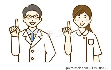 Illustration set of a male doctor and a female nurse explaining Illustration set of a male doctor and a female nurse explaining 139105490