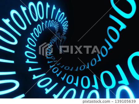 A waveform data flow of binary code glowing blue against a black background: Digital communications, AI, and cyberspace imagery. A waveform data flow of binary code glowing blue against a black background: Digital communications, AI, and cyberspace imagery. 139105639