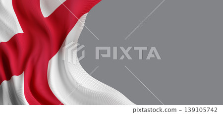 England flag waving with fabric texture isolated on grey background with copy space 3D render 139105742