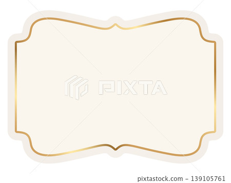 Classic c badge with golden border. Luxury vintage ornamental frame, retro label, wedding insignia, sale sticker, beige invitation card. Vector illustration Classic c badge with golden border. Luxury vintage ornamental frame, retro label, wedding insignia, sale sticker, beige invitation card. Vector illustration 139105761