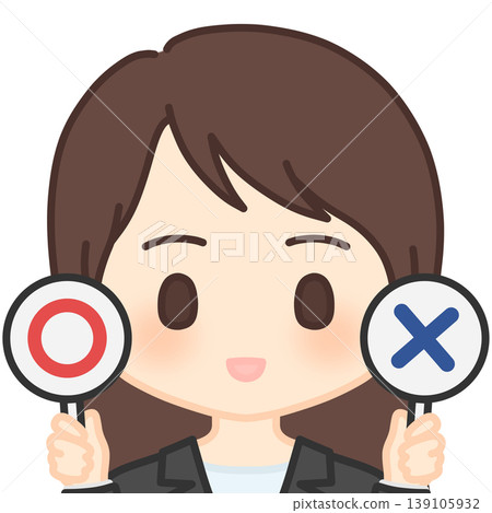 女員工手持正確/錯誤的標籤 女員工手持正確/錯誤的標籤 139105932