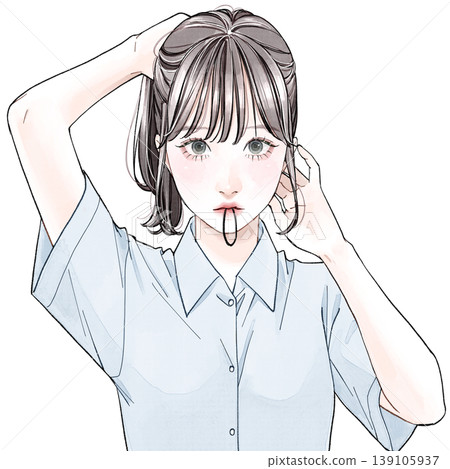 Woman with hair tied Woman with hair tied 139105937