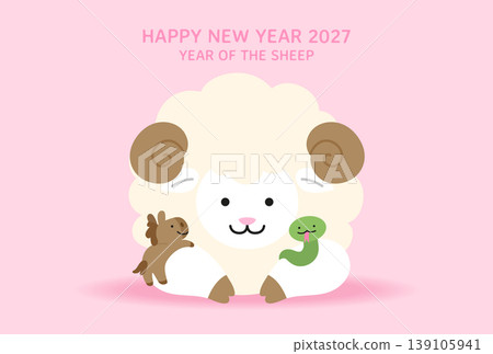 Cute cartoon zodiac sheep with horse and snake Cute cartoon zodiac sheep with horse and snake 139105941