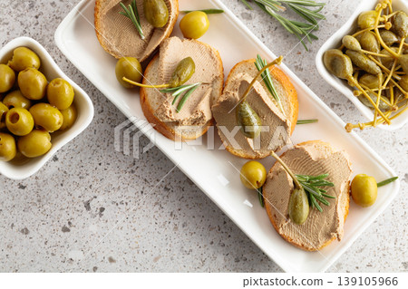 Sandwiches with homemade liver pate. 139105966