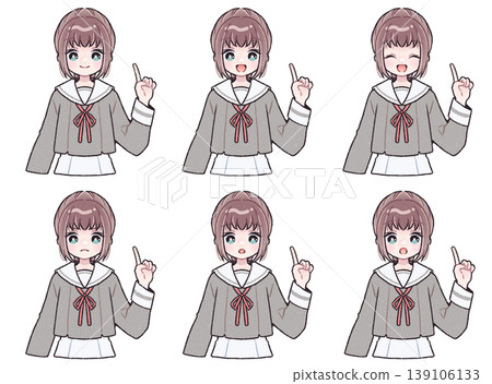水手服國中女生表情套裝 C 水手服國中女生表情套裝 C 139106133