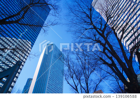 A winter sky and a view of skyscrapers. A winter sky and a view of skyscrapers. 139106588