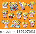 Cute girl illustration set (with music) - with border 139107058