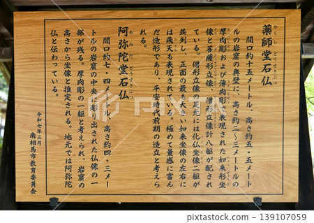 [南相馬市「大比山石佛」藥師堂石佛和阿彌陀堂石佛資訊牌] 139107059