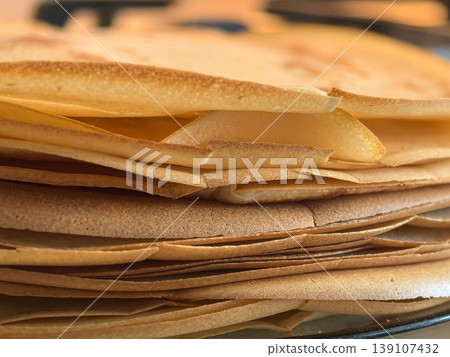 Stack of Thin Homemade Crepes Stack of Thin Homemade Crepes 139107432