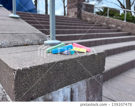 Artistic Colorful Chalk on Stone Staircase Artistic Colorful Chalk on Stone Staircase 139107478