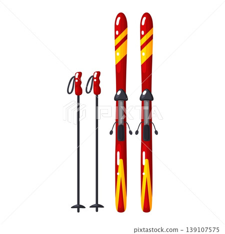 Red Yellow Skis and Poles Set Cartoon Vector Icon Red Yellow Skis and Poles Set Cartoon Vector Icon 139107575
