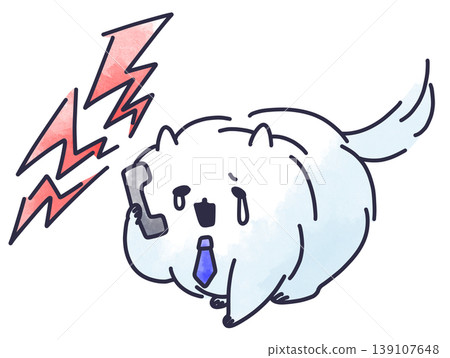 一張插圖展示了一隻工作中的博美犬如何處理客戶投訴電話。 一張插圖展示了一隻工作中的博美犬如何處理客戶投訴電話。 139107648