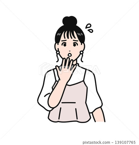 Simple vector illustration of a young woman with her hair tied up looking worried. Simple vector illustration of a young woman with her hair tied up looking worried. 139107765