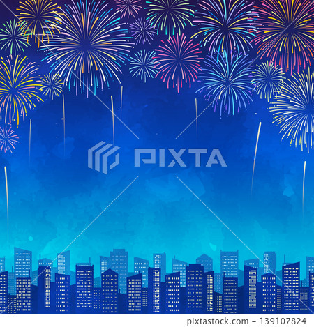 Colorful fireworks exploding over a city - Square background Colorful fireworks exploding over a city - Square background 139107824
