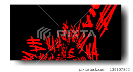 Red joker laughing text on black background. Aggressive gritty "HA HA" font for Halloween and comic designs. Vector Illustration 139107863