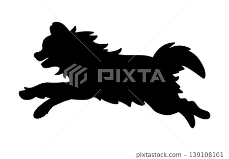奔跑中的博美犬的剪影 奔跑中的博美犬的剪影 139108101