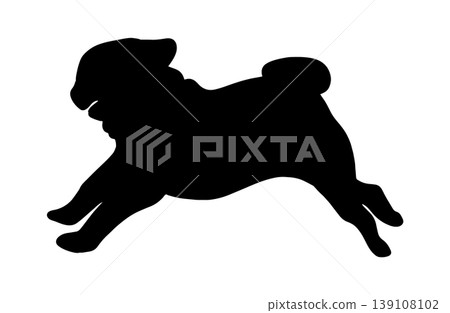 Silhouette of a running pug Silhouette of a running pug 139108102