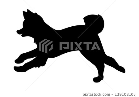 Silhouette of a running Shiba Inu Silhouette of a running Shiba Inu 139108103