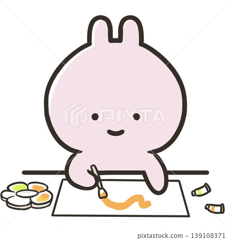一隻兔子在玩顏料 139108371