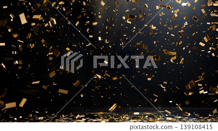 A luxurious New Year's party backdrop with golden confetti fluttering in the air. A luxurious New Year's party backdrop with golden confetti fluttering in the air. 139108415