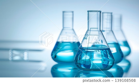 The futuristic research background of experimental equipment containing a blue-glowing liquid. The futuristic research background of experimental equipment containing a blue-glowing liquid. 139108508