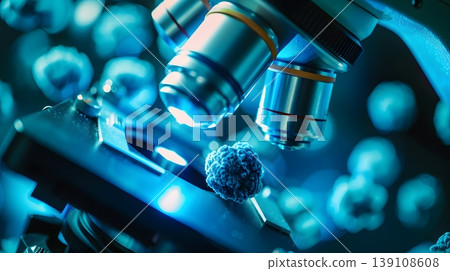 Microscopic images of blue-glowing healthy cells and medical research concepts Microscopic images of blue-glowing healthy cells and medical research concepts 139108608