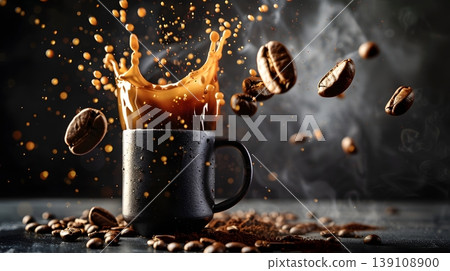 Cinematic splash food photos of coffee popping Cinematic splash food photos of coffee popping 139108900