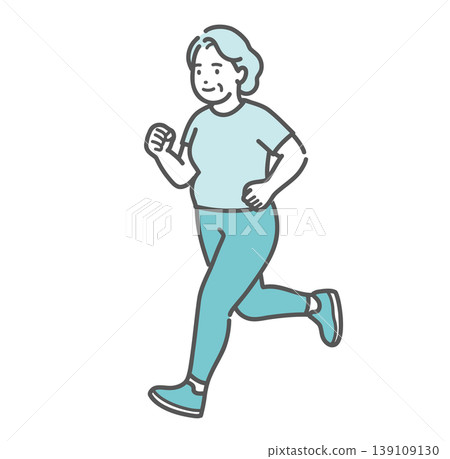 An illustration of a slightly overweight senior woman jogging (smiling). An illustration of a slightly overweight senior woman jogging (smiling). 139109130