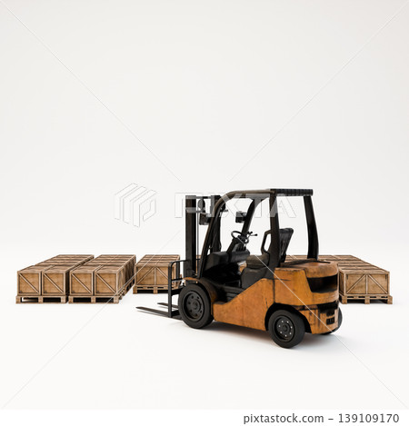 forklift working on pallets isolated on white background forklift working on pallets isolated on white background 139109170