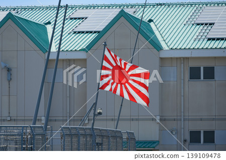 Japan Maritime Self-Defense Force flag at the stern Japan Maritime Self-Defense Force flag at the stern 139109478