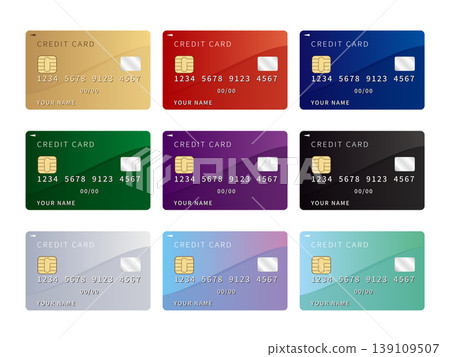 Credit card set vector illustration (color variations, cashless payment, transparent background) Credit card set vector illustration (color variations, cashless payment, transparent background) 139109507