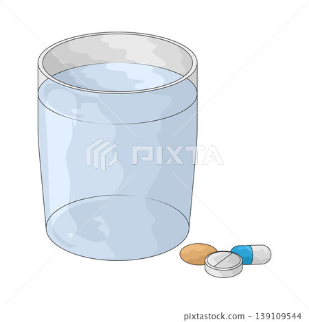 Illustration of Pill and water glass Illustration of Pill and water glass 139109544