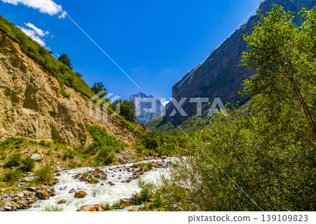 Majestic mountain landscape with fast-flowing river Majestic mountain landscape with fast-flowing river 139109823