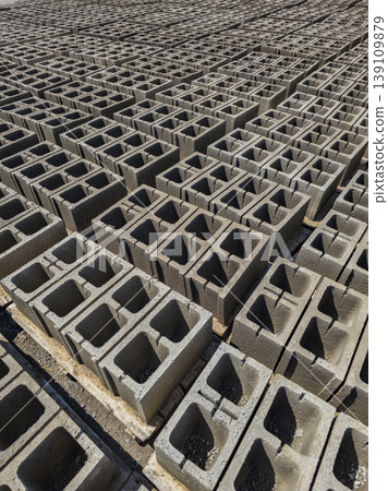 High angle view of curing concrete blocks outdoors 139109879