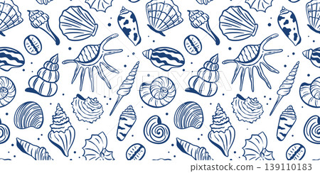 Hand-drawn print of shells and mollusks in Mediterranean style Hand-drawn print of shells and mollusks in Mediterranean style 139110183