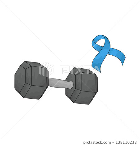 Illustration of Dumbbell with blue ribbon 139110238
