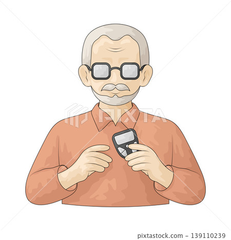 Illustration of Elderly Man using Glucometer 139110239