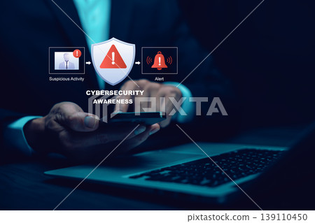 Cybersecurity Awareness and Suspicious Activity Alert Concept 139110450