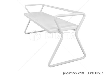 White bench made of steel and wood panels isolated on white background White bench made of steel and wood panels isolated on white background 139110514