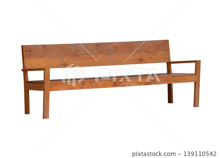 Long wooden bench with armrests isolated on white background Long wooden bench with armrests isolated on white background 139110542