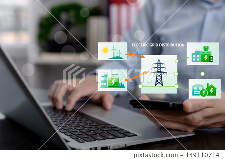 Electric Grid Distribution and Smart Energy Network Concept 139110714