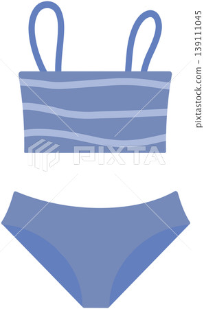 Blue two-piece swimsuit with wave pattern for summer swimming 139111045