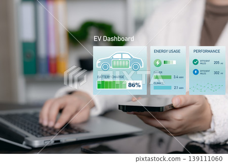 EV Dashboard with Battery Charge and Energy Usage Concept 139111060
