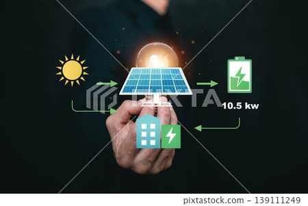 Solar Energy Generation and Home Power Storage Concept Solar Energy Generation and Home Power Storage Concept 139111249