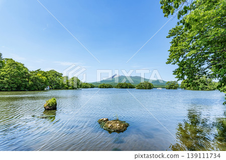 Hokkaido Summer Onuma Quasi-National Park Hokkaido Komagatake seen across Onuma Hokkaido Summer Onuma Quasi-National Park Hokkaido Komagatake seen across Onuma 139111734