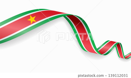 Surinamese flag waving ribbon design for national holidays. Vector illustration. 139112031