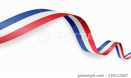 French flag waving ribbon design for national holidays. Vector illustration. 139112087